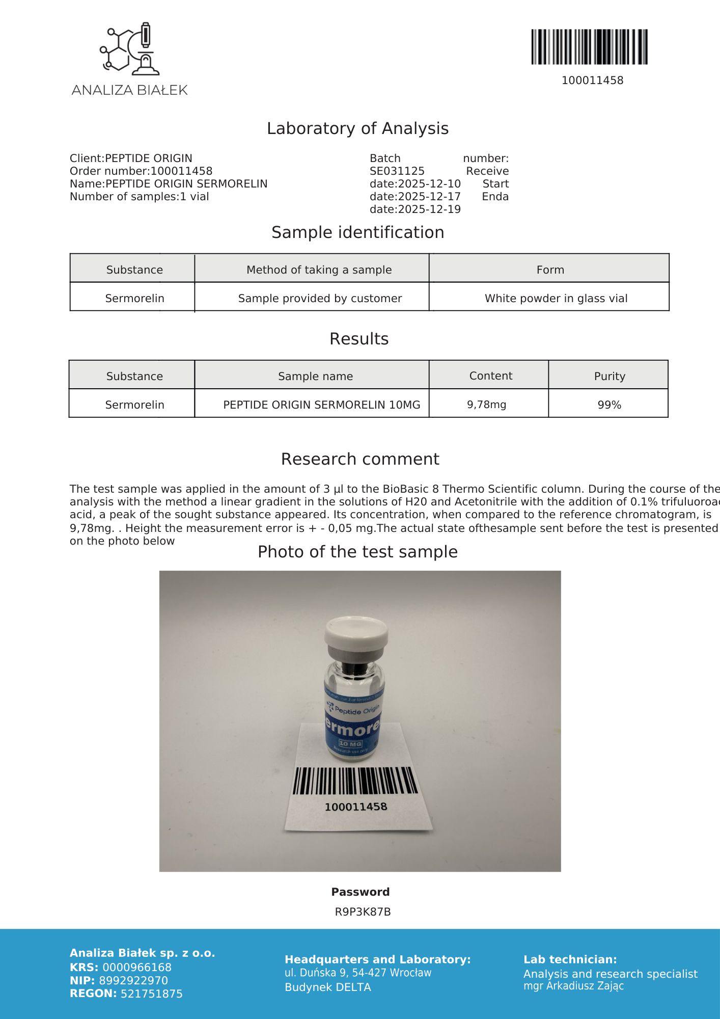 HPLC Purity Report