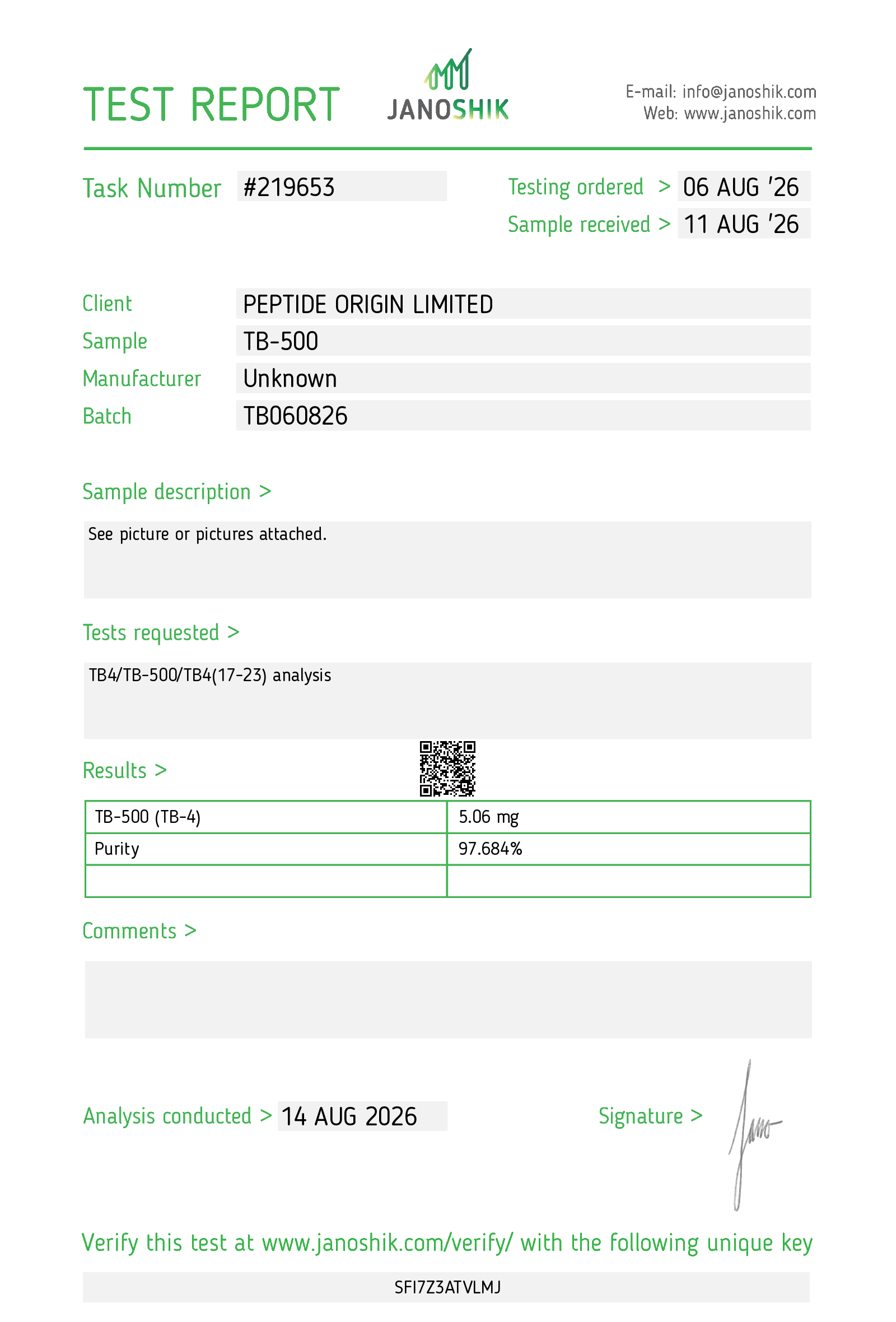 HPLC Purity Report